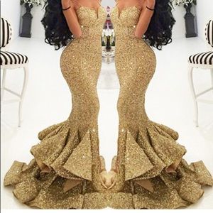 Sexy Gold Sequin mermaid Prom Dress, custom made.